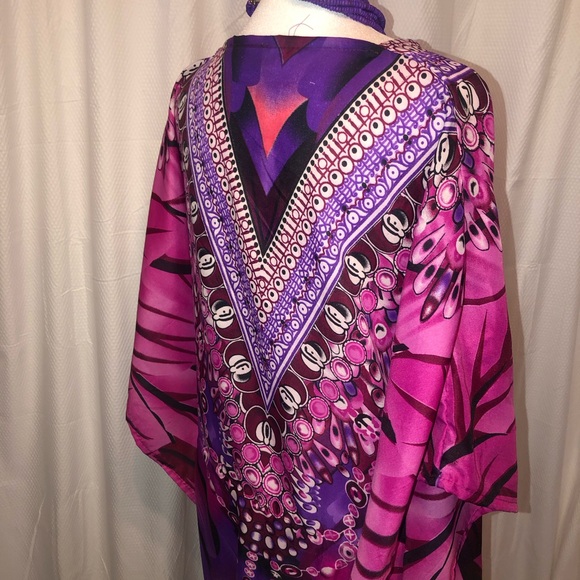 Kaftan dress with matching wood necklace feather and boho print OSFM - Picture 7 of 9